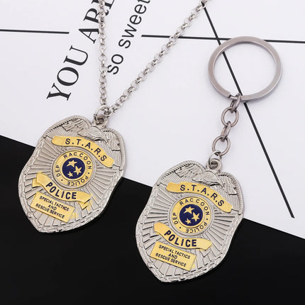 Movie Game Resident Evil Keychain Raccoon Symbolize Police Pendant Badges Cosplay Props Women Men Fans Jewelry Accessories Gifts