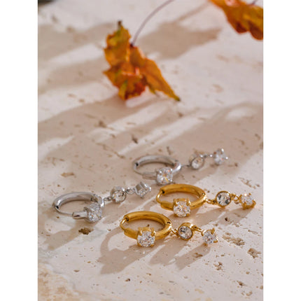 Yhpup High Quality Stainless Steel Shiny Cubic Zirconia Drop Earrings Gold Platinum PVD Plated Delicate Chic Jewelry Recommend
