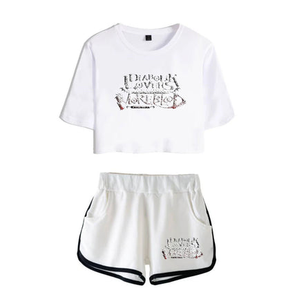 Fashion Youthful Print Diabolik Lovers Short Sleeve Sexy Shorts+lovely T-shirts Dew navel Pretty Girl suits Two Piece Set