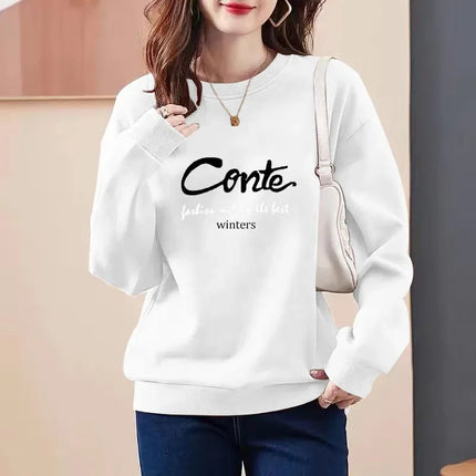 Thickened Fleece Women's Sweatshirt All-Match Comfortable One-Piece Velvet Winter Fashionable Cotton round Neck Printed Top