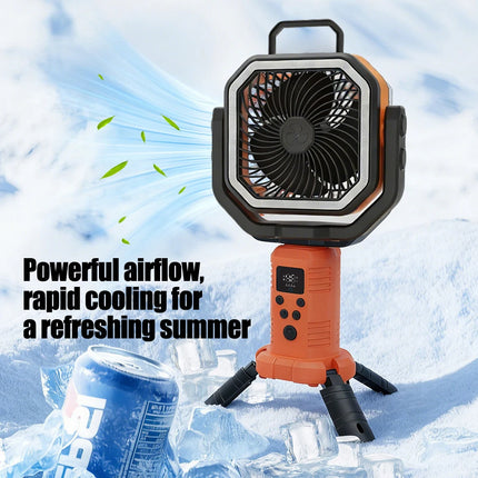 30000mAh Portable Camping Fan Light 4-Gear Wind Speed Outdoor Tripod Stand, with 3 Brightness LED Lights USB Charging Desk Fan