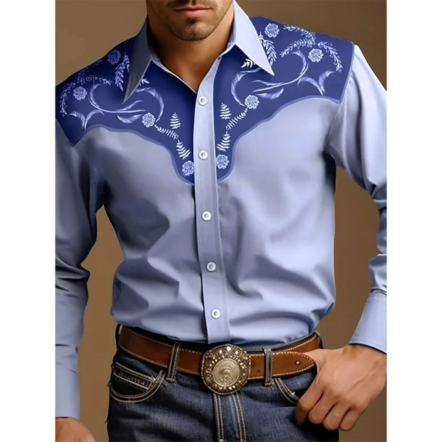Men's Vintage 3D Printed Western Cowboy Shirt Long Sleeve Shirt Street Fashion Classic Shirt New Men's Tribal Pattern Shirts Top