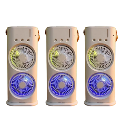 3 in 1 Dual-head Fan AIr Conditioner Household Air Cooler LED Night Light Portable Humidifier Air Adjustment Fan Office Home Fan