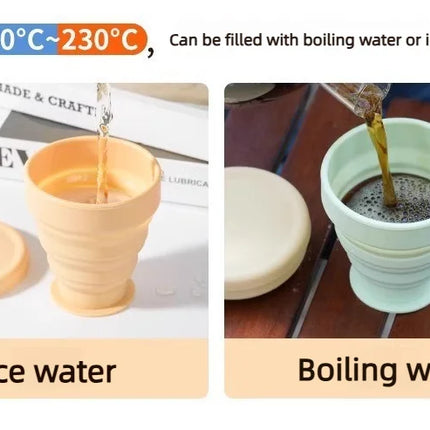 200ML Food-Grade Silicone Folding Cup, With Lid, Reusable Portable Coffee Cup, Hot Drink ,Suitable For Travel And Camping