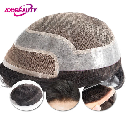 Antibacterial Men Toupee Lace PU Men Topper Bleached Knots Human Hair System Indian Human Hair Wig Natural Capillary Prosthesis