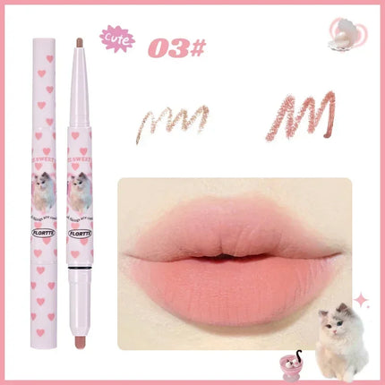 FLORTTE Dual-ended Lip Liner Pencil Natural Matte Cute Animals Nude Lipstick Pen Long Lasting Lip Gloss Korean Cosmetic Make Up