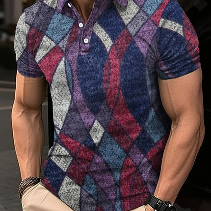 Fashion Elegant Harajuku Slim Fit Ropa Hombre Loose Casual All Match Lattice Men's POLO Shirt Printed Button Short Sleeve Tops