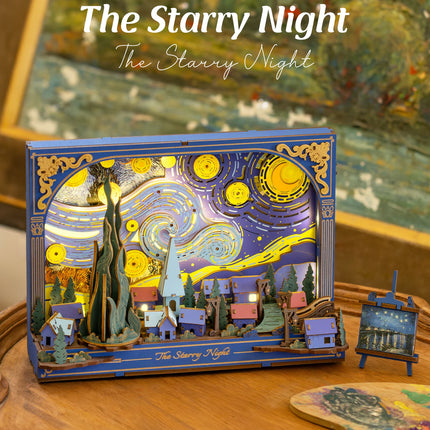 ROKR Starry Night 3D Puzzles ,Mother's Day DIY Wooden Vincent Van Gogh Painting Artwork Craft Kit Building Set ,Home Decor