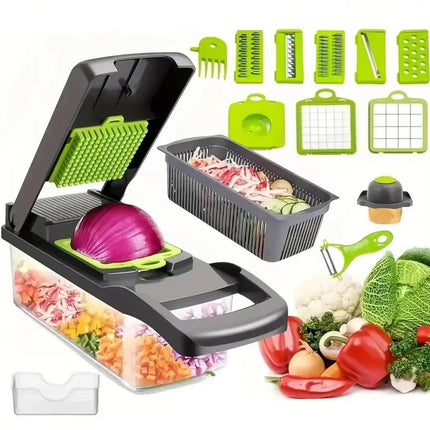 22 In 1 Multifunction Vegetable Chopper Mandoline Slicer Onion Dicer Food Grater With Drain Basket Container Kitchen Accessories