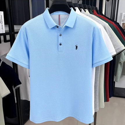 100% pure cotton high-end brand men's short sleeve polo shirt, summer fashion, original pony embroidery, golf polo, casual T-shirt