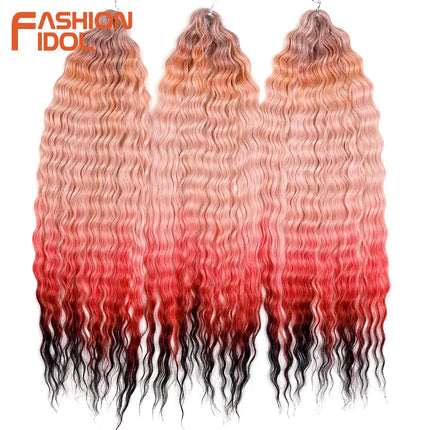 FASHION IDOL 22 Inch 300g 3PCS Ariel Curl Hair Water Wave Twist Crochet Hair Synthetic Ombre Brown Fiber Braiding Hair Extension
