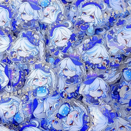 Game Impact Focalors Forina 20Pcs 2cm Patch Keychain Hair Tie Refrigerator Sticker Phone Case DIY Accessories Acrylic Sheets