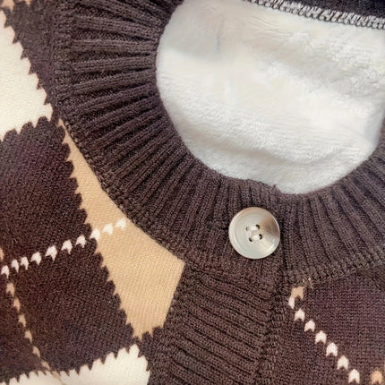 Girls Retro College Style Rhombus Knitted Sweater Cardigan Bear Horse Autumn New Style
