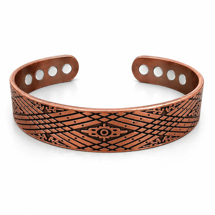 European and American Copper Vintage Simple Double Ring Pattern Magnet Energy Ring Bracelet Set