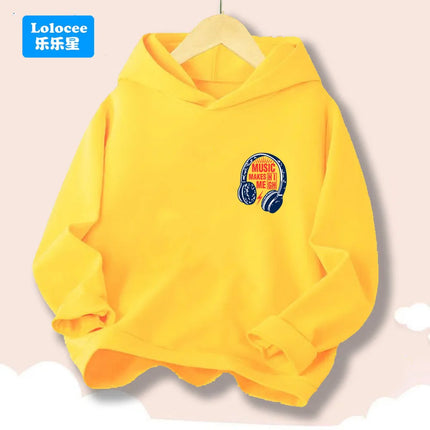 Kids Hoodie Music Headphone Print Casual Pullover -Children's Hooded Sweatshirt Fashion Spring Fall Daily Wear for Boys EJCK1
