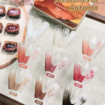 9-colors Memories of Autumn patter glue smudges canned high saturation popular semi-solid nail polish glue-Yi Qiu Ci