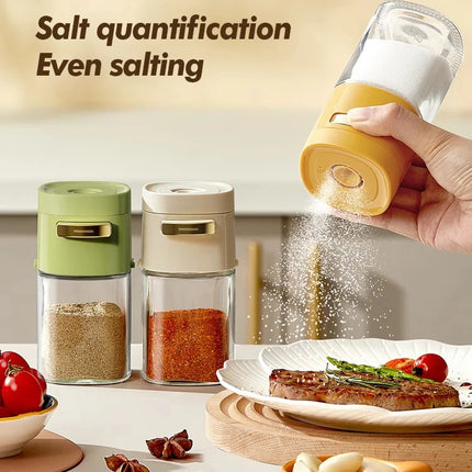Kitchen Quantitative Salt Bottle Glass Sealed Moisture-Proof Seasoning Jar Outdoor Multi-Purpose Seasoning Box Can Adjustable
