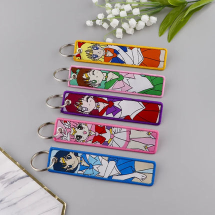 Sailor Moon Keychain Usagi Anime Embroidery Key Tag Motorcycles Cars Backpack Chaveiro Keychain Fashion Key Ring Friends Gift