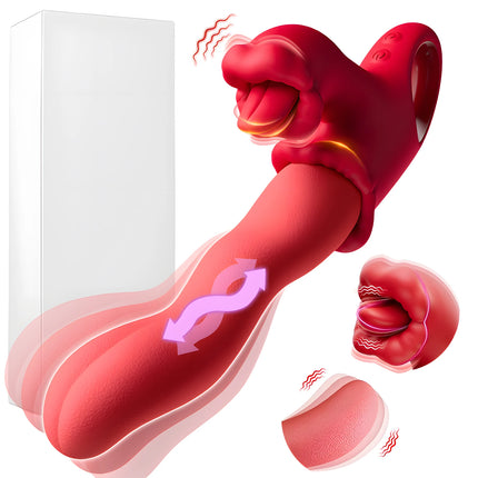 G Spot Rabbit Vibrator Tongue Scroll 10 Licking Vibrating ModeClit Nipples Stimulator Female Vagina Massager Rose Adult Sex Toy