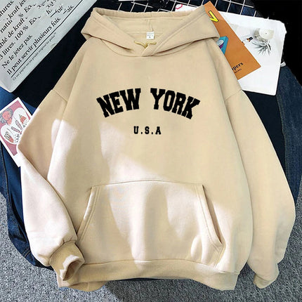 New York Usa Letter Print Streetwear Man Women Loose Fitness Clothes Fashion Hoodie Long Sleeved Casual Unisex Hoodie Winter Top