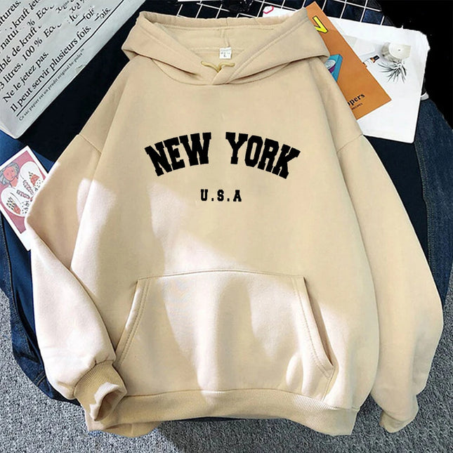New York Usa Letter Print Streetwear Man Women Loose Fitness Clothes Fashion Hoodie Long Sleeved Casual Unisex Hoodie Winter Top