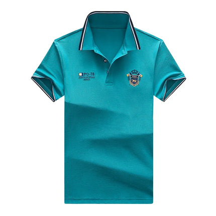 New Men's Business Casual Short Sleeved Shirt Embroidered Solid Color Polo Shirt Fashion Breathable Comfortable Versatile Top