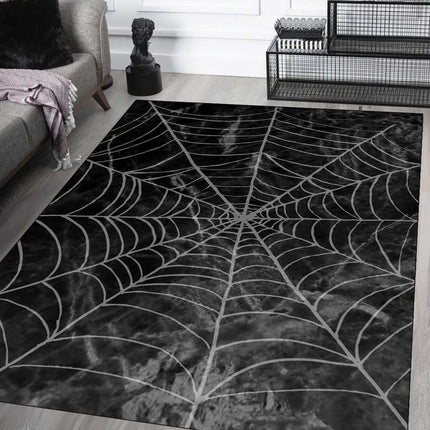Gothic Spiderweb Carpet - Gothic Witchy Halloween Room Decor Black Red Area Rug Living Room Bedroom Decor Rug Washable