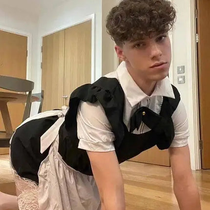 Men's Lolita Maid Costume Cosplay Lingerie Plus Size French Maid Apron Roleplay Costume Femboy Lolita Dress Party Fancy Dress
