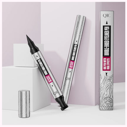 QIC Dual Tip Eyeliner Stamp Pen - Waterproof, Quick-Dry, Long-Lasting & Smudge-Proof for Beginners, Natural Look with Black