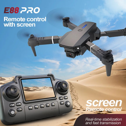 E88 Pro Foldable Drone Dual HD Camera Optical Flow Positioning 2.4G Signal 100M Remote Range One Key Takeoff Landing Return Outdoor Aerial Drone