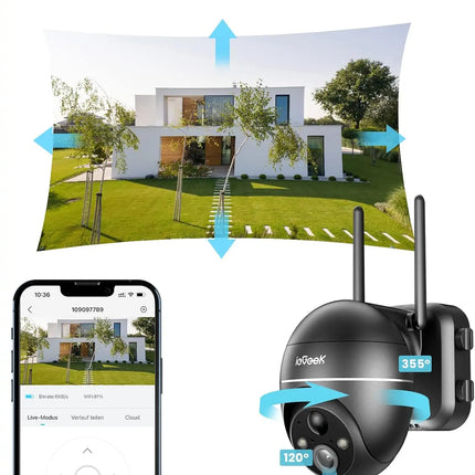 ieGeek 5MP outdoor surveillance camera battery, PTZ surveillance camera outdoor WLAN with solar panel, PIR motion detector, 2.4G