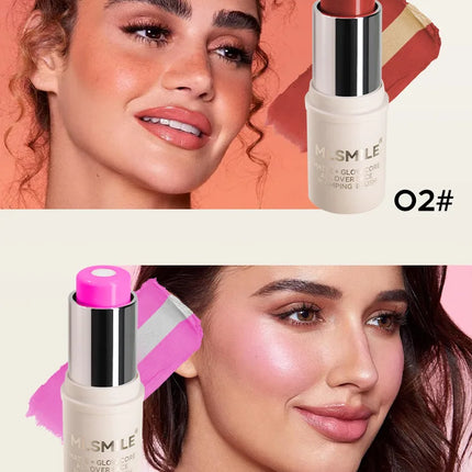 MLSMILE 7 color Shimmer Sandwich Blush Stick Natural Long-lasting Brightening Easy Color Highlighter Stick Two-Color Blush Cream