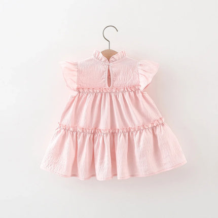 Summer New Pink Tulip Baby Girl Dress, Cute Ruffled Sleeve Children's Clothing For Babies Aged 9 Months To 4 Years Old