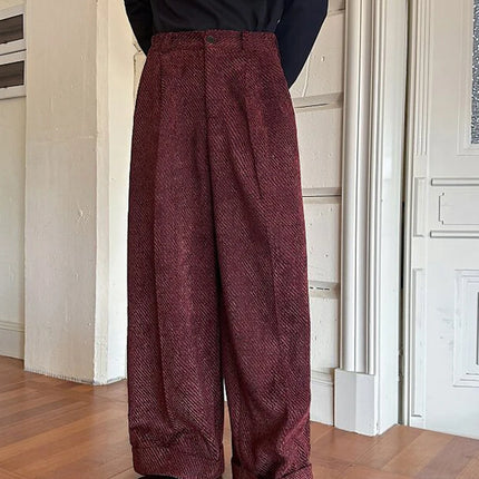 Nerazzurri Spring Autumn Long Velvet Wide Leg Pants for Men High Waist Loose Casual Flowy Soft Luxury Menswear Clothing 2026