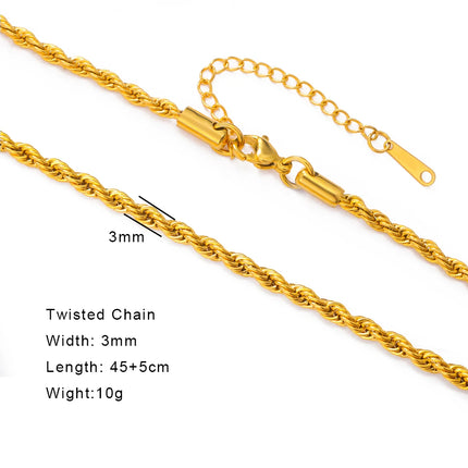 Skyrim Stainless Steel Gold Color Chain Necklace Women Minimalist Cuban Paperclip Twisted Snake Chain Fashion Jewelry Wholesale