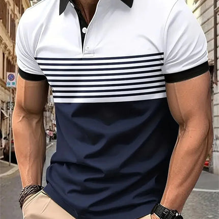 Men's Golf Stripe Polo Shirt Casual Short-Sleeve Solid Color Lapel Fashion New Business Sports Breathable T-Shirt Top