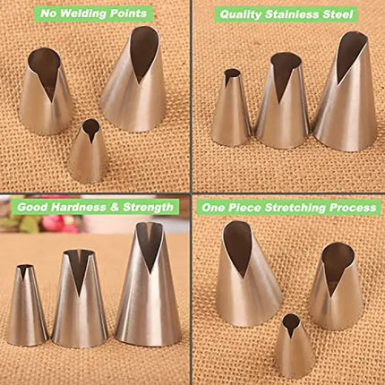3 Pcs Stainless Steel Russian Piping Tips Set V-Shaped Wave Nozzles for Pastry, Cupcakes, Cakes - Easy to Use and Durable Kitche