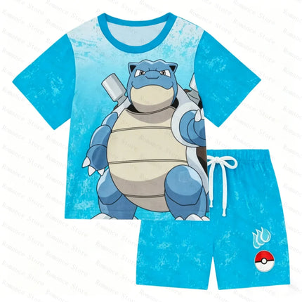 Charizard Print Kids Pajamas Set Anime Pokemon Short Sleeve For Boys 2 Pieces Comfortable Kids Tshirt Set Men's Shirts and short