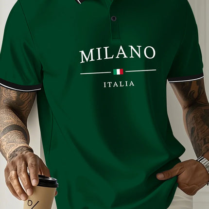 The 2025 summer new men's POLO shirt features a casual fashionable comfortable and breathable 3D letter pattern print