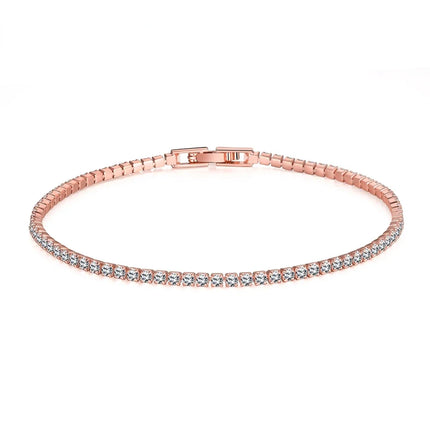 Sterling 925 Silver Jewelry 16cm to 19cm Tennis Bracelet 2mm Zirconia Anniversary Gift Genuine Sterling Silver Bracelet