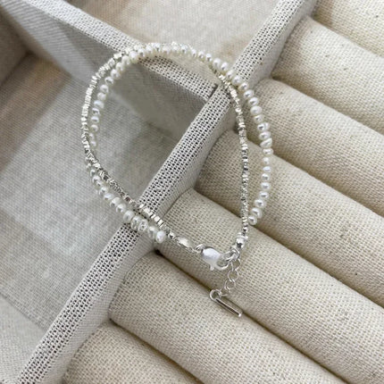 925 Sterling Silver Bracelet Double Layer Pearl Bracelet for Women Girl Vintage Luxury Design Bead Korean Jewelry Charm Bracelet