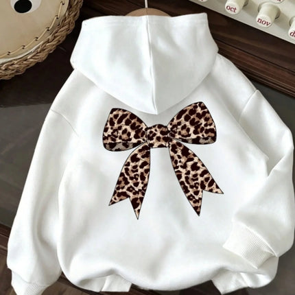 Women Street 2025 Winter Autumn Sweatshirt  Leopard Print Bow Printed Top Casual Soft Comfortable Outdoor Sports Women Hoodies