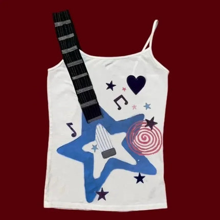 Summer newY2k Punk Rock Trend Visual Design Musical Note Printed Camisole Vintage Fashion Hip Hop Personality Slim Emo Girl Top