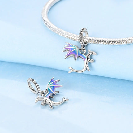 925 Sterling Silver Charms Beads Cute Fire Dragon Shaped Chameleon Charms Fit Original Pendants Bracelet DIY Women Jewelry Gift