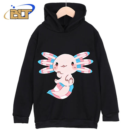 Axolotl Printed Kidswear Classic Sportswear For Boys and Girls New Hoodie for Kids in Black