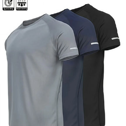 Men's Short Sleeve Sport T-shirt Quick Dry Running Blue Football Training Fitness Casual Wear Polyester Fiber round Neck T-shirt