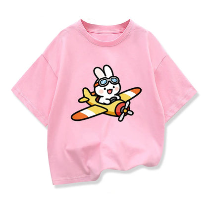 The Rabbit Flying The Plane Original Design Summer Children Clothing Kids Short Sleeve t shirts Boys Girls Casual Loose Tee Tops