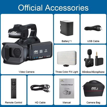 4K Ultra HD Professional Video Cameras for Photography 18X Digital Zoom YouTube Live Streaming Camcorders 64MP Vlogging Recorder