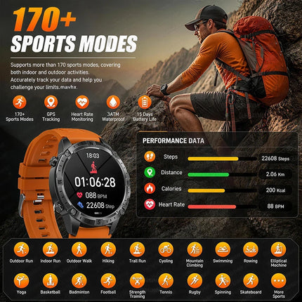 2026 Offline Map New Smart Watch 3ATM Waterproof GPS Navigation Compass Altimeter Flashlight Men 170+ Sports Bracelet Men Women