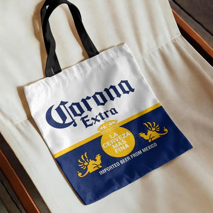 C-CoronaS E-Extra Beer Storage Bags Canvas Double-Sided Print Handbag Daily Lightweight Shopping Tote Bag Eco-Friendly